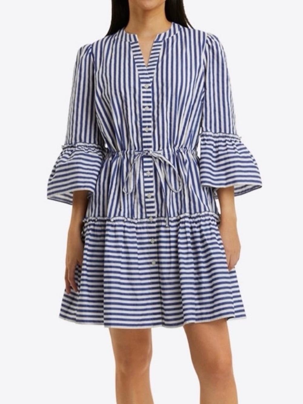 Draper James Nassau Navy Striped Avery Cotton Poplin Shirtdress Size M Preppy